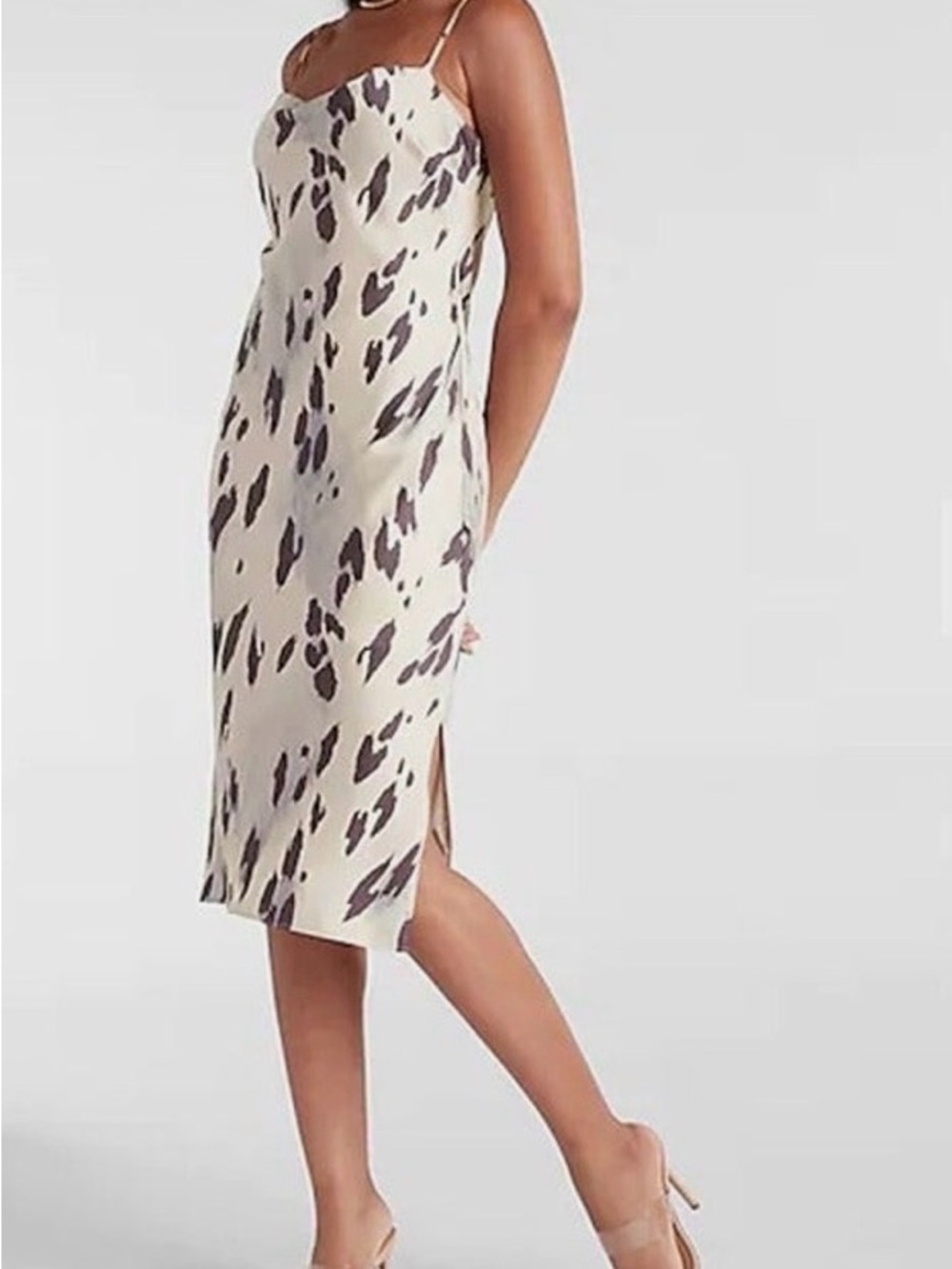 EXPRESS Taupe and Dark Brown Animal-Print Slip Dress